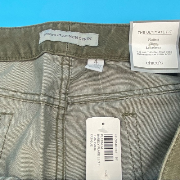 Chico's Platinum Ultimate Fit Denim Jeans Barely Flare Olive Green Size 20 - Picture 11 of 11